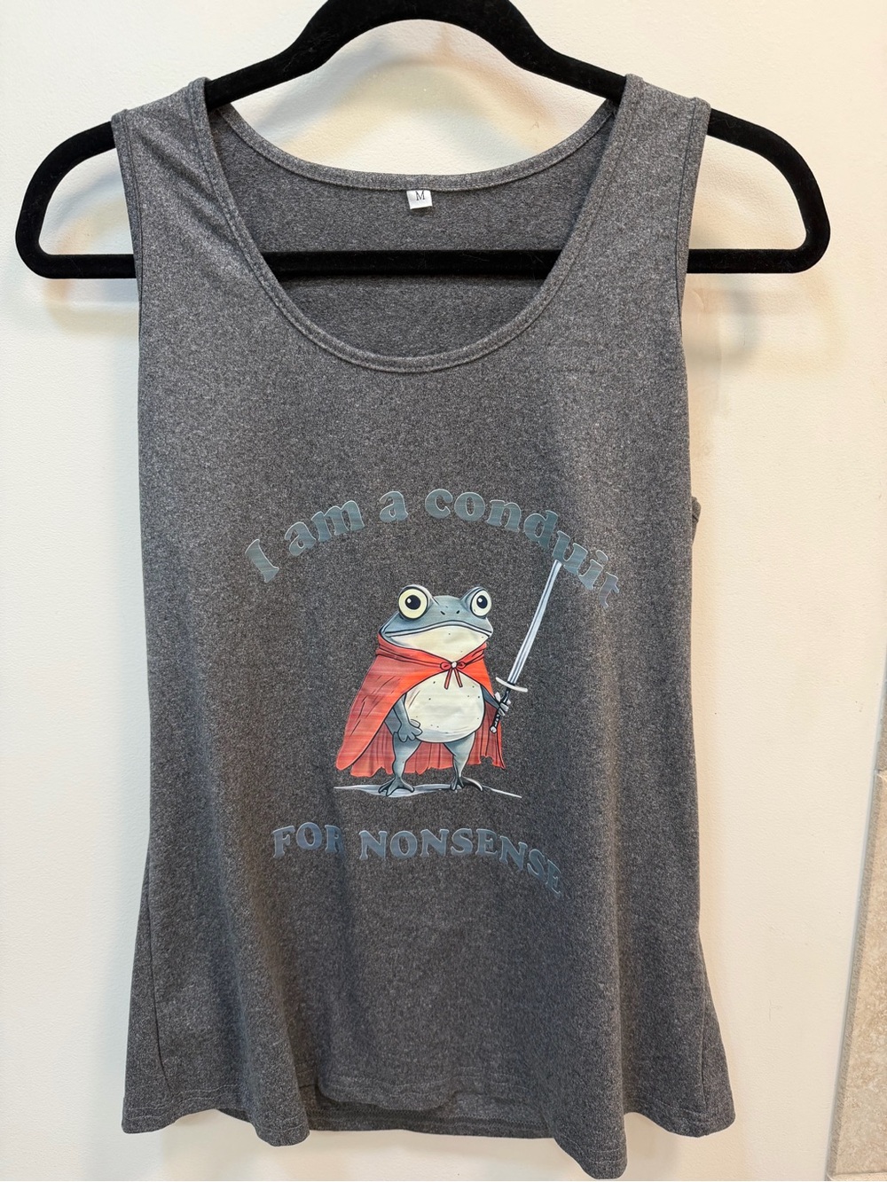 Grey Frog Graphic Tank Top - 'I Am a Conduit for nonsense ' Design